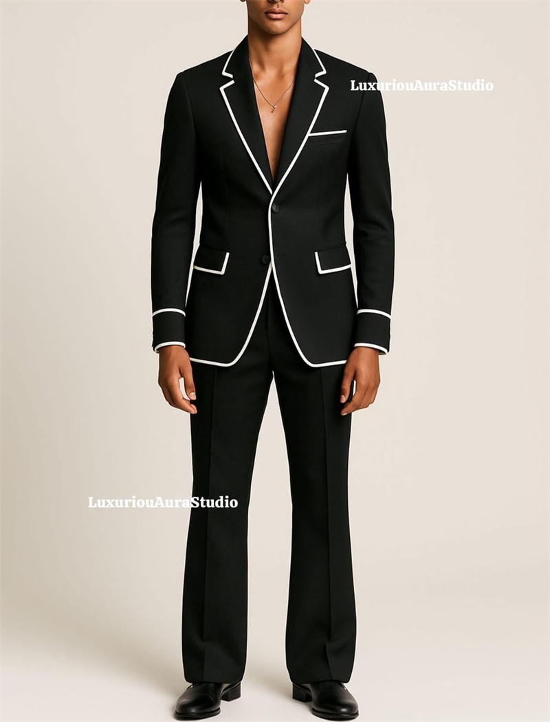 Men Formal Wear Black And White - Setelan Jas Pria Hitam Desainer 2