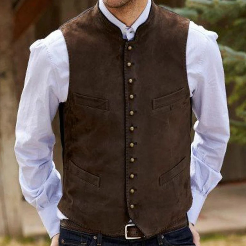Men Formal Wear Outfits - Rompi Pria Rompi Beludru Suede Kopi