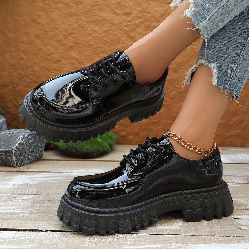 Patent Leather Oxford - Sepatu Oxford Platform Chunky untuk Wanita