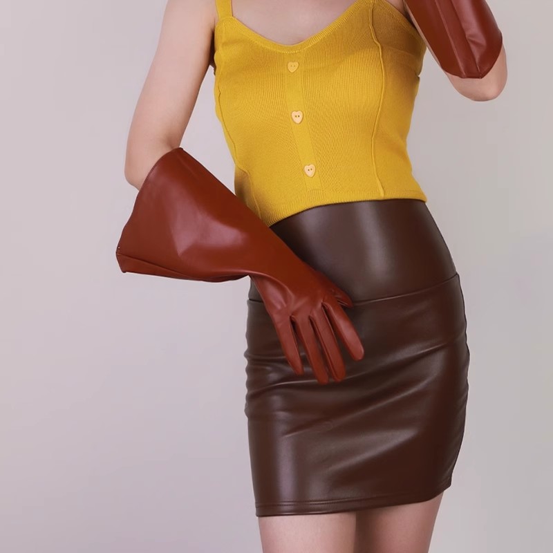 Formal Glove Leather - Sarung tangan coklat panjang lengan lebar
