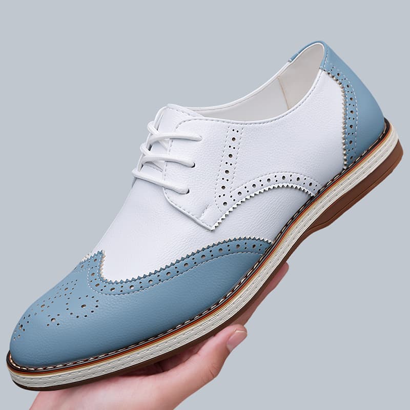 Patent Leather Oxford - Sepatu Oxford Brogue Dua Warna Putih