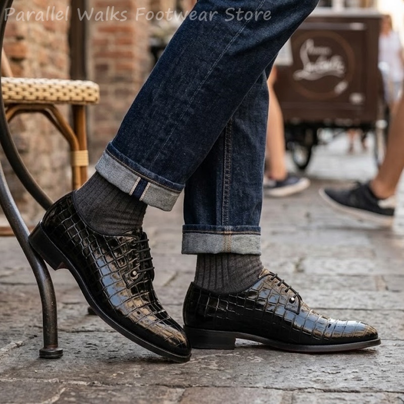 Patent Leather Oxford - Sepatu Oxford Kulit Paten Pria Motif