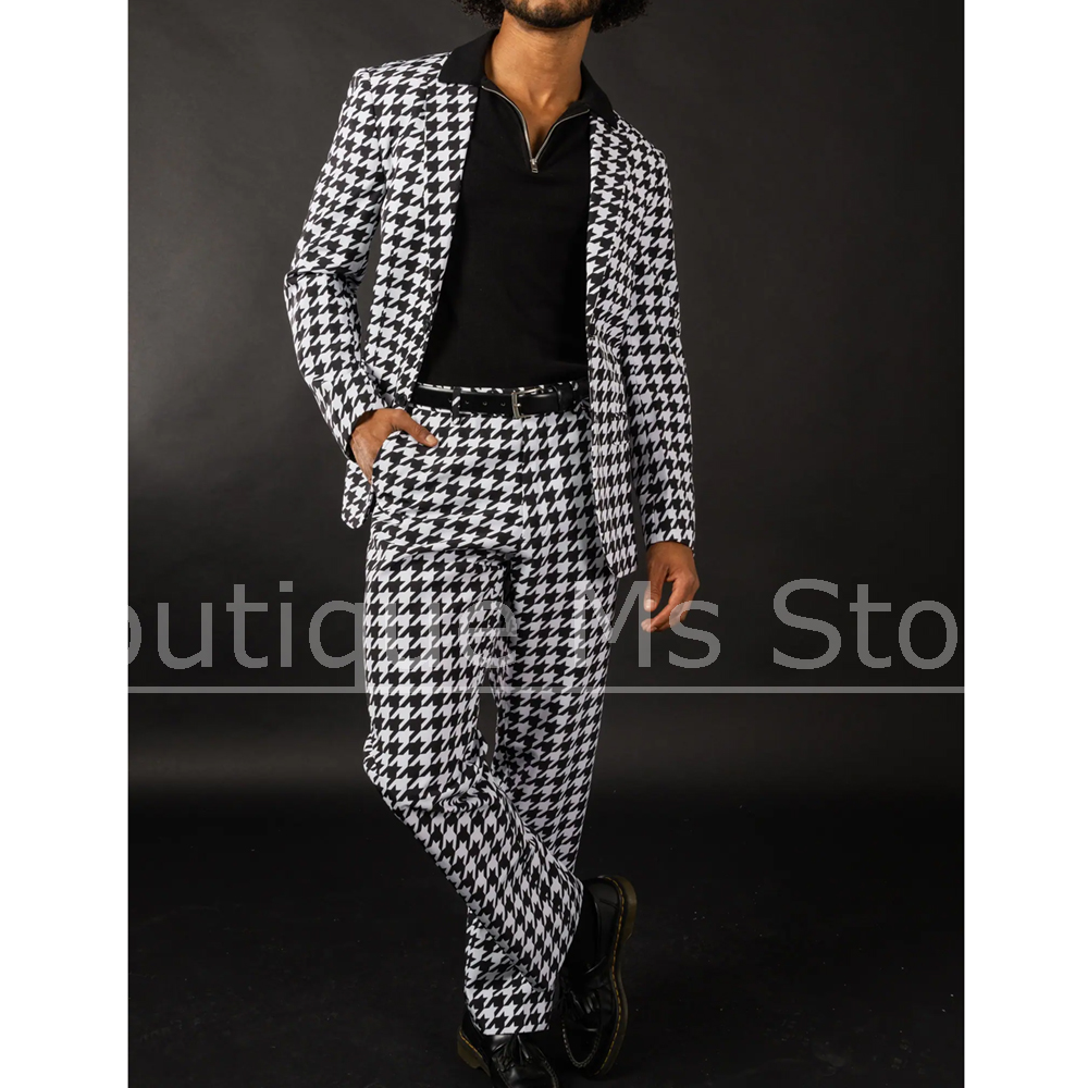 Men Formal Wear Fashion - Setelan Jas Pria Hitam Putih Motif
