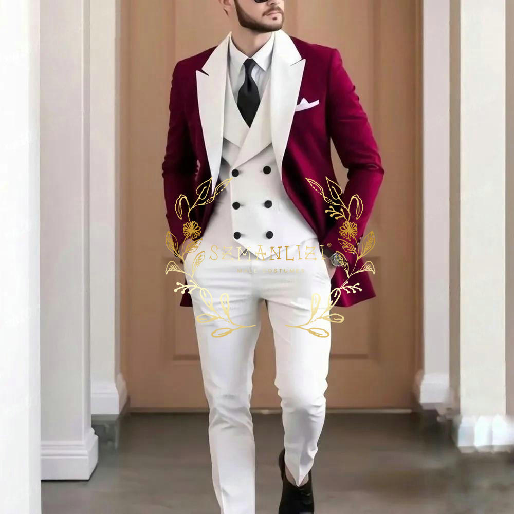 Elegant Formal Men'S Wear - Setelan Pria 3 Potong Burgundy Elegan