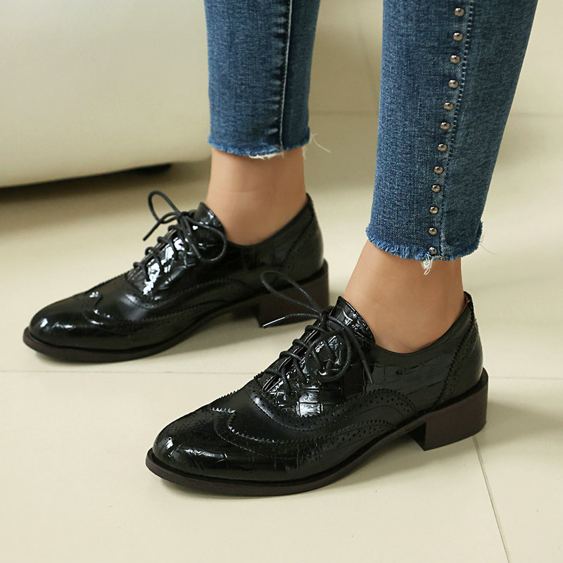 Sepatu Oxford Brogue Wanita Mo - Patent Leather Oxford ulasan dan harga