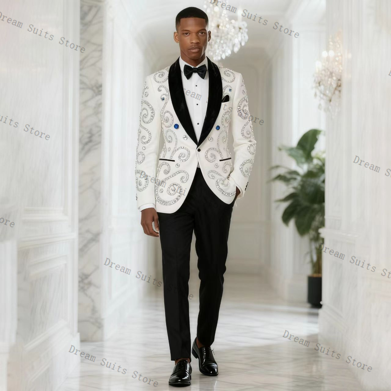 Setelan Jas Pria Putih 2 Poton - Men Formal Wear Black And White ulasan dan harga