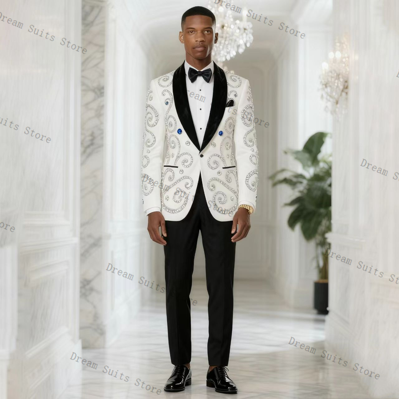 Setelan Jas Pria Putih 2 Poton - Men Formal Wear Black And White ulasan dan harga