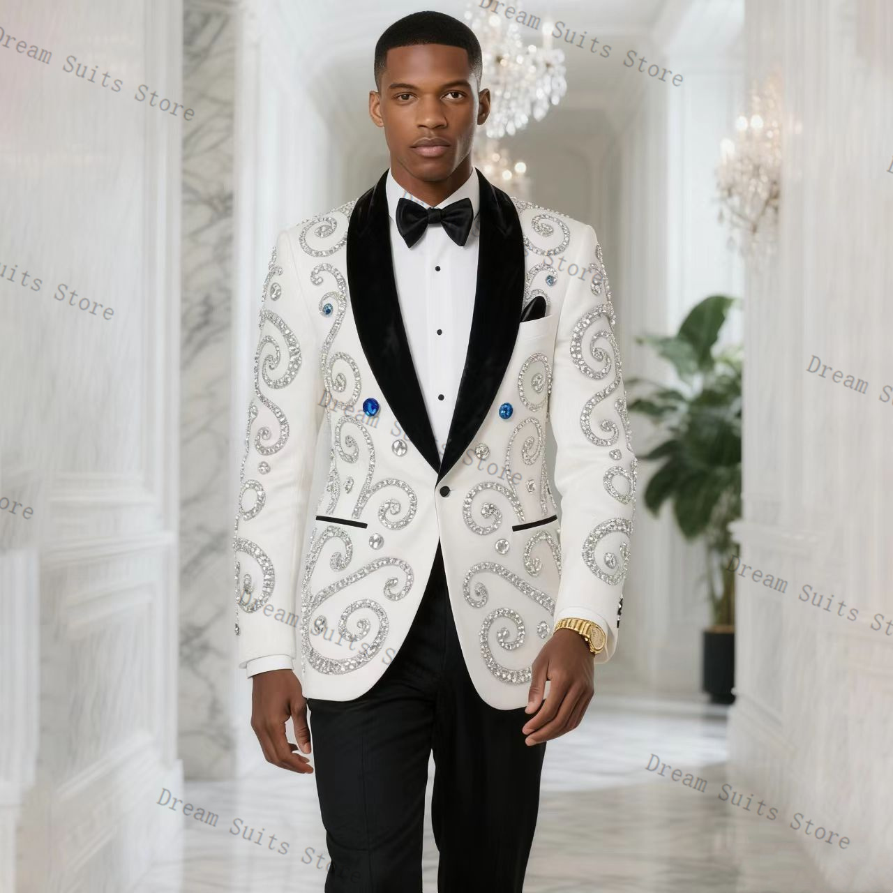 Setelan Jas Pria Putih 2 Poton - Men Formal Wear Black And White ulasan dan harga