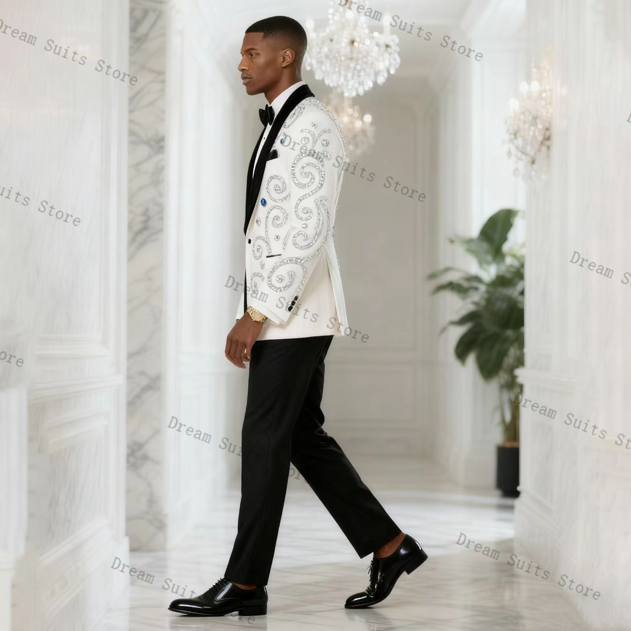 Setelan Jas Pria Putih 2 Poton - Men Formal Wear Black And White ulasan dan harga