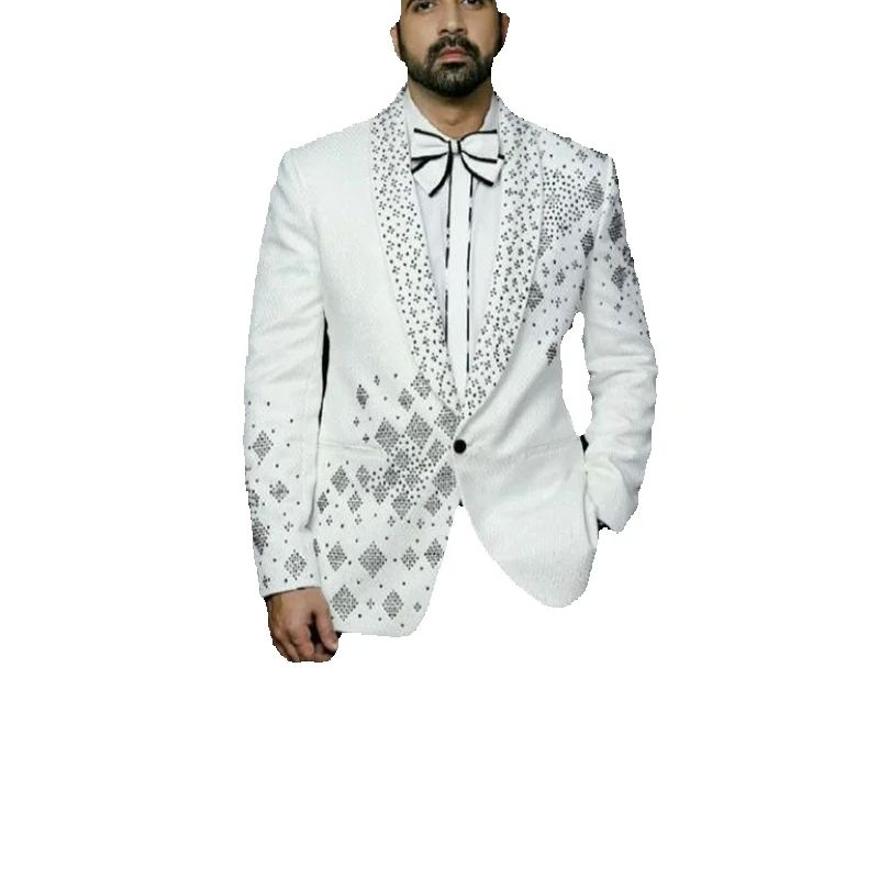 Setelan Jas Pria Kristal 2 Pot - Men Formal Wear Black And White ulasan dan harga
