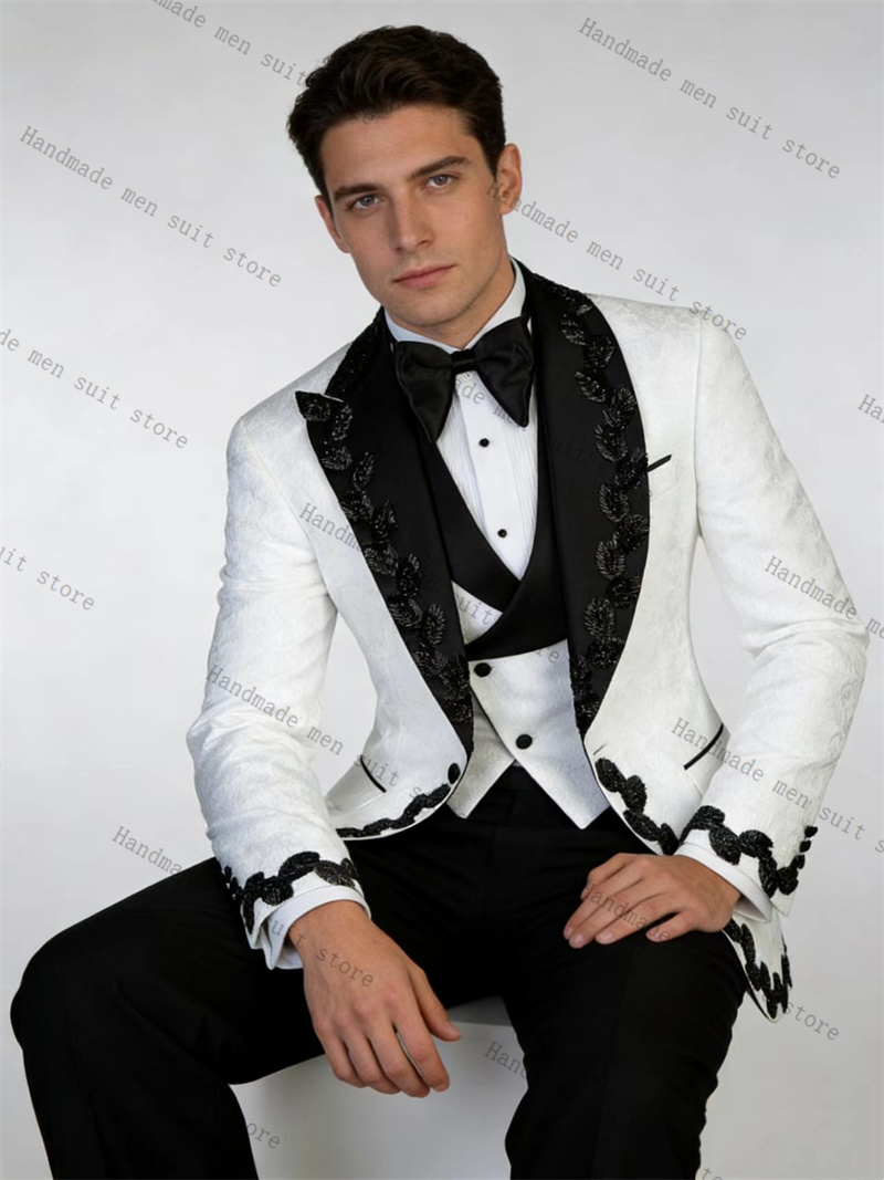 Setelan Jas Pria Putih Hitam 2 - Men Formal Wear Black And White ulasan dan harga