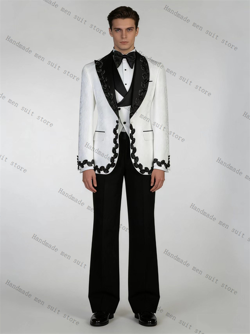 Setelan Jas Pria Putih Hitam 2 - Men Formal Wear Black And White ulasan dan harga