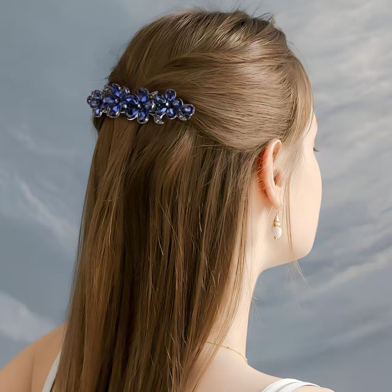 Jepit Rambut Bunga Kristal Ber - Tie Bar Clip ulasan dan harga